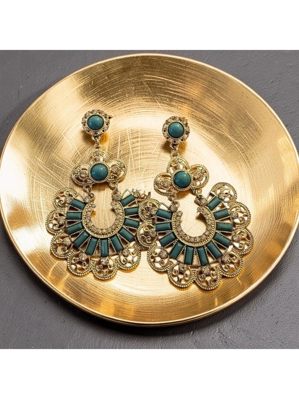 Natasha Couture Gold and Teal Dangle Earrings